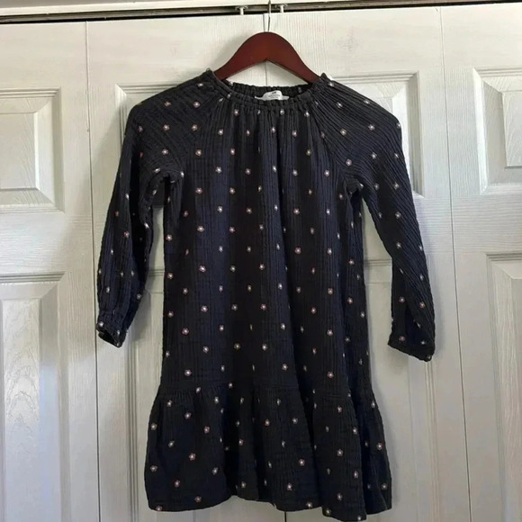 H&M Ling Sleeve Drop Waist Black Flower Dress size 8 - Picture 1 of 5